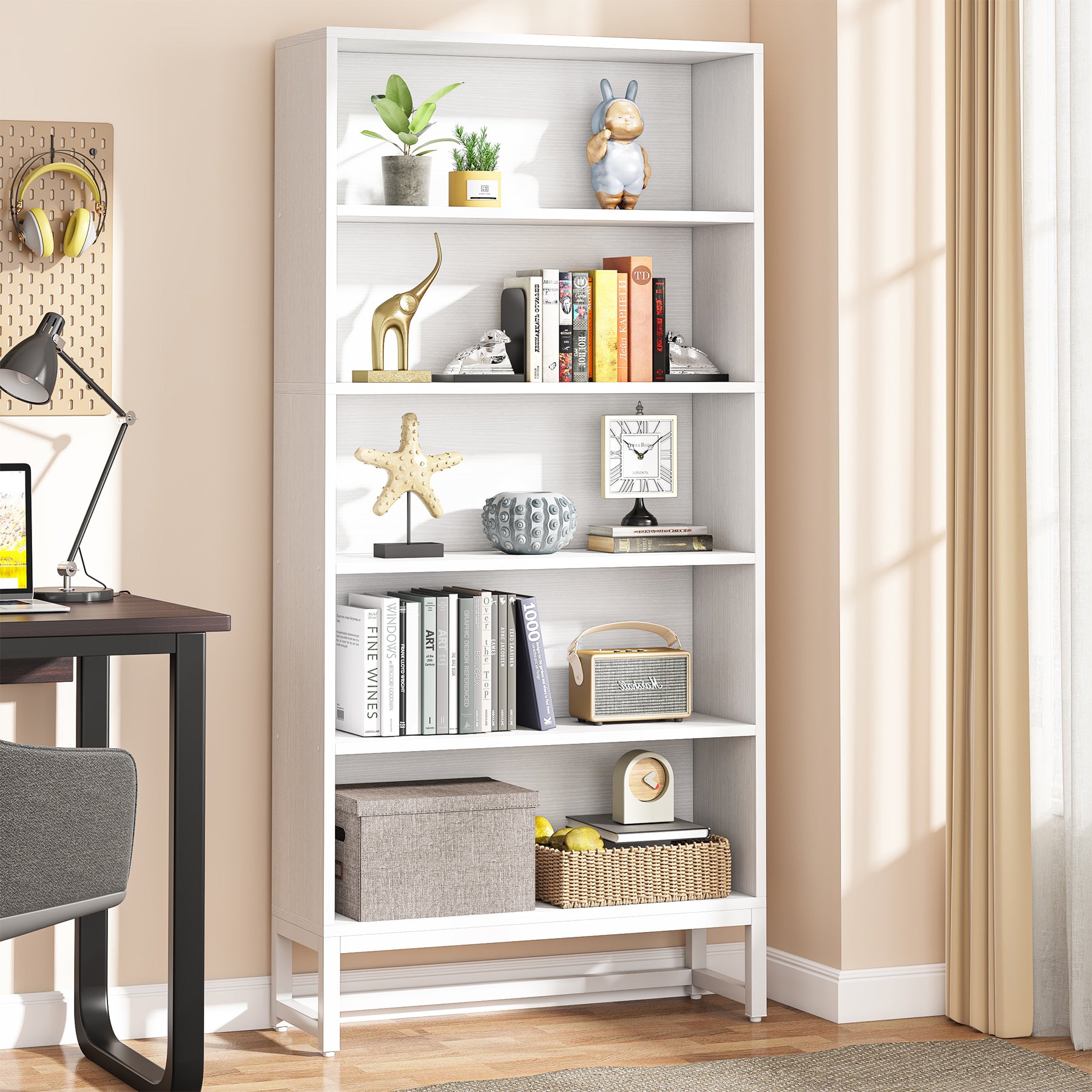 70.8" Bookcase with 5-Tier Storage Shelves